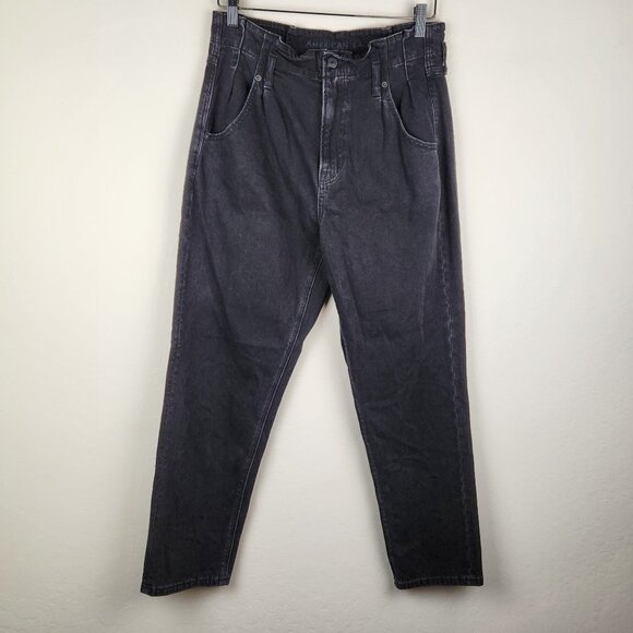 American Eagle High Rise Paperbag Mom Jeans Washed Black sz 6 - Picture 1 of 10